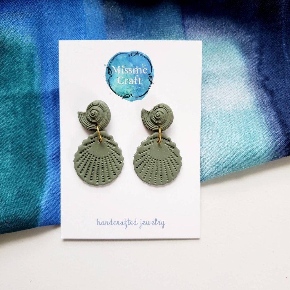 Earrings Ocean Seashell Polymer clay Handmade